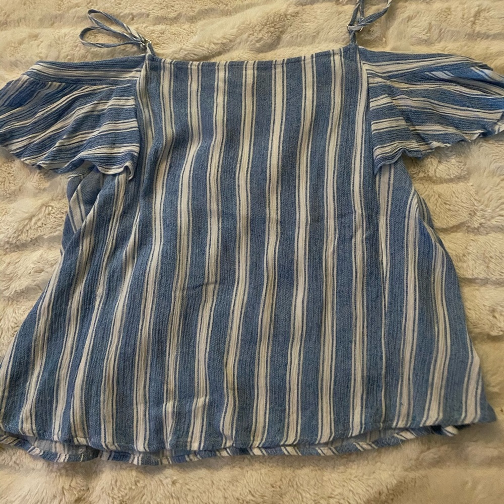 Striped off the shoulder blue blouse